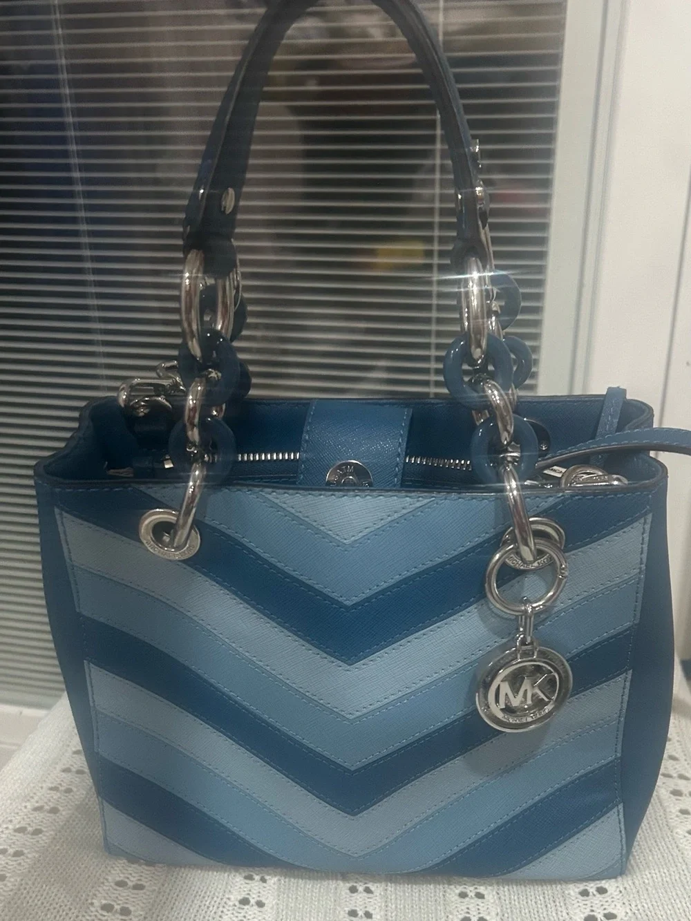 Michael Kors Two-Tone Blue Chevron Satchel